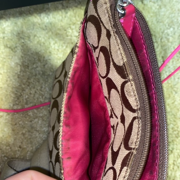 Authentic Coach Legacy Signature Stripe Swingpack Crossbody Bag Khaki Pink - Picture 16 of 17